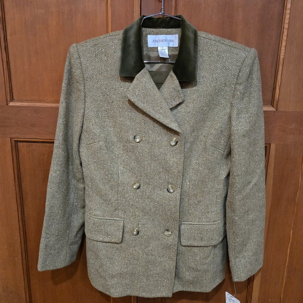 Vintage Jones of New York Wool Blazer Skirt Suit Olive Green